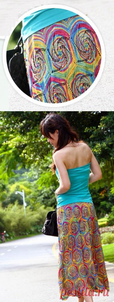 &quot;Цветная спираль&quot;. Яркая юбка спицами и крючком. Схемы, мастер-классы.