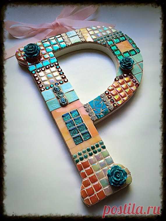 Mosaic letter P Initial P Nursery home decor wall art Wedding shower gift Baby…