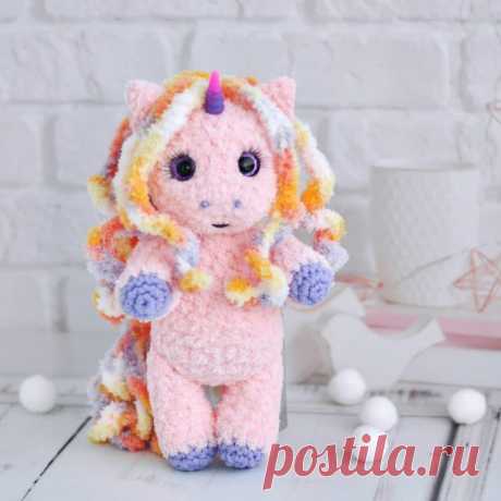 PDF Единорожка крючком. FREE crochet pattern; Аmigurumi animal patterns. Амигуруми схемы и описания на русском. Вязаные игрушки и поделки своими руками #amimore - плюшевый единорог, единорожка из плюшевой пряжи.
