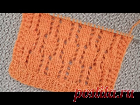 Ажурный узор спицами поворотными и круговыми рядами.