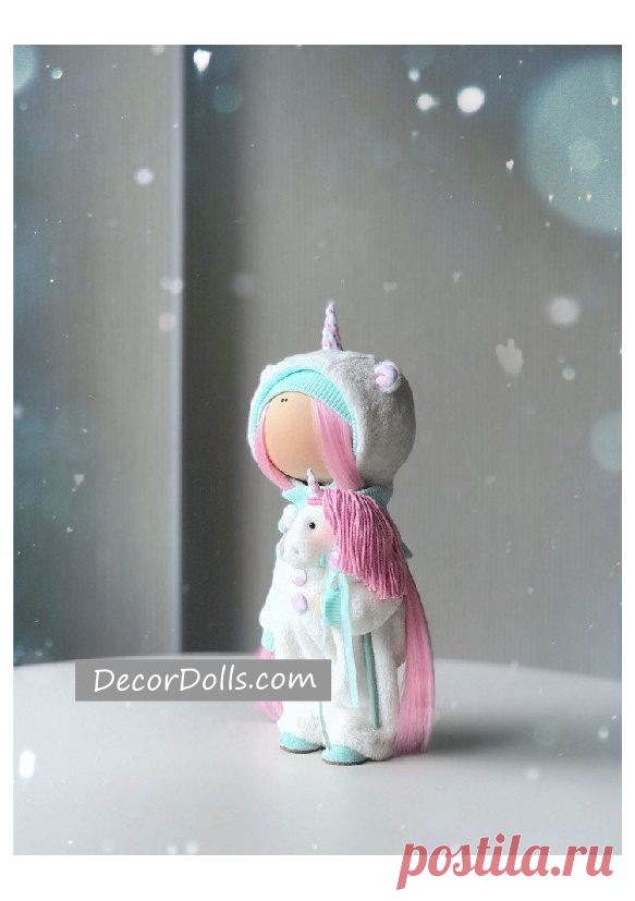 Unicorn Art Doll, Handmade Fabric Doll, Poupée Tilda Doll, Textile Clo – Decor Dolls