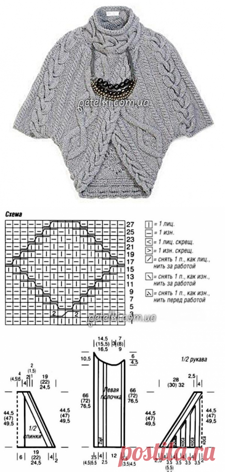 Стильное пончо ромбами и косами. Как вязать