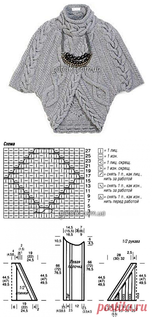 Стильное пончо ромбами и косами. Как вязать