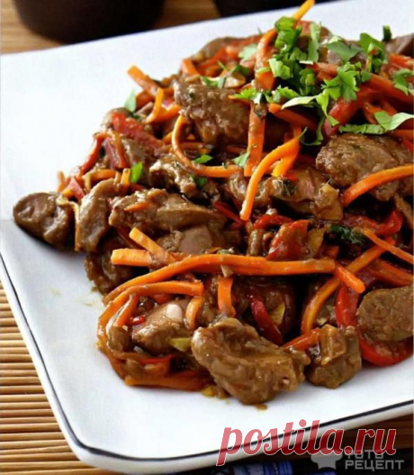 Рецепт: Куриная печень в китайском стиле | с овощами