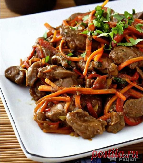 Рецепт: Куриная печень в китайском стиле | с овощами