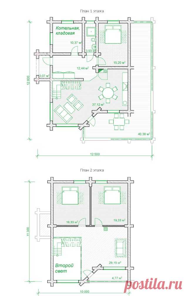 Проект двухэтажного деревянного дома с верандой и балконом площадью 195 м2 (ПД-195-1,5)
