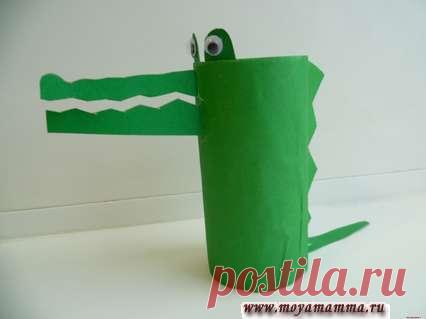 Крокодил из втулки для детей пошагово с фотографиями Поделка Крокодил из втулки. Изготовление детской поделки из втулки и цветной бумаги 