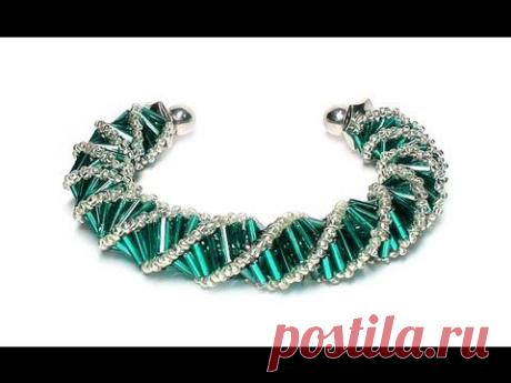 Tutorial: beads style №3 for pandora bracelet / Спиральный жгут из бисера и стекляруса - YouTube