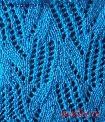 Узор спицами

Условные обозначения

I - лицевая 
O - накид
\ - 1 протяжка (1 петлю снять, следующую петлю провязать лицевой и протянуть через нее снятую петлю)
/ - 2 вместе лицевой
Изнаночные ряды вязать по рисунку, накиды провязывать изнаночными петлями.