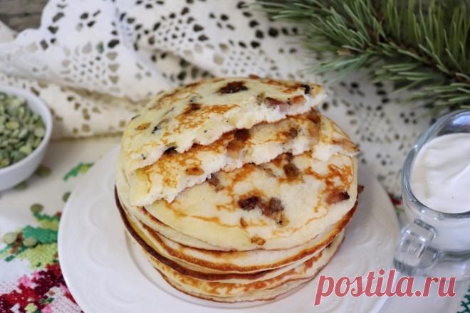 Гороховые блины русские с припёком из сала, грибов и лука - пошаговый рецепт с фото