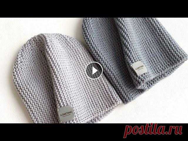 Мужская шапка бини с разной длинной макушки #men_hat_smetana Фото на голове Фото шапок после ВТО и с бирками Инстаграм Одноклассники Пинтерес smetanka_knitt Тик Ток #вязание #вязаниенаспицах #smetankaknitting #с...