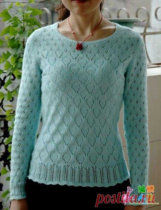 Пуловер ажурным узором схема. Женский пуловер с узором ромбами спицами. | Я Хозяйка