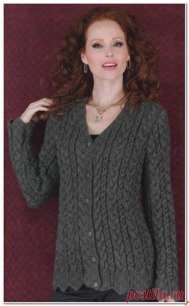 Тёмно-зелёный жакет спицами.