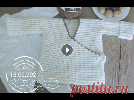 Кофточка для новорождённого выполнена из yarn art jeans, 150 грамм пряжи. Крючок 3.5мм и спицы 2.5мм. Подробное описание....