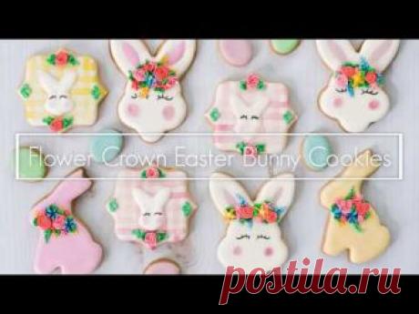 Flower Crown Easter Bunny Cookies