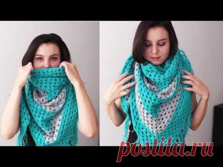 Простая шаль - бактус из бабушкиного квадрата / ВЯЗАНИЕ КРЮЧКОМ