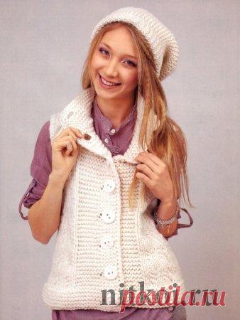 Белая шапочка и жилетка спицами » Ниткой - вязаные вещи для вашего дома, вязание крючком, вязание спицами, схемы вязания