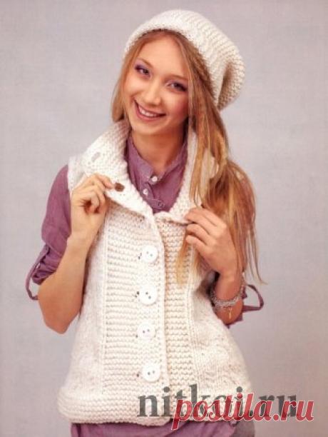 Белая шапочка и жилетка спицами » Ниткой - вязаные вещи для вашего дома, вязание крючком, вязание спицами, схемы вязания