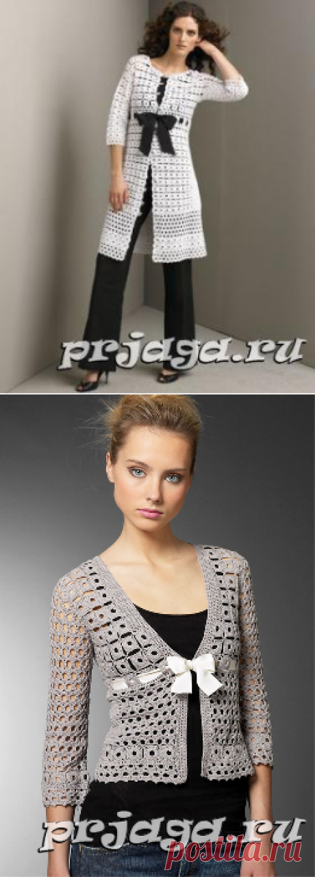 Ажурная кофточка, вязание квадратных мотивов