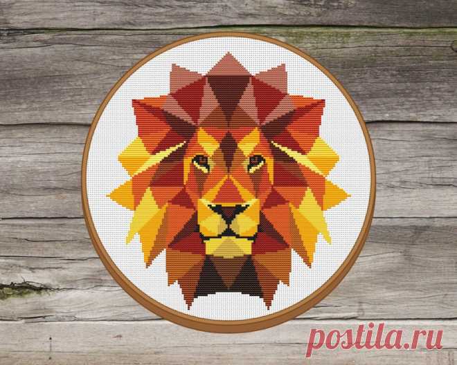 Lion Geometric Cross Stitch Pattern / Modern Counted Cross | Etsy