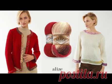 Вязаный крючком кардиган с деталями из пряжи Alize Angora Gold Batik