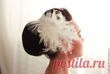 Купить Свадебное украшение из перьев - белый, свадебное украшение, Украшение ручной работы, украшение из перьев