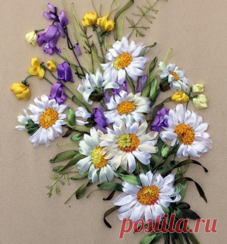Ромашки вышитые лентами