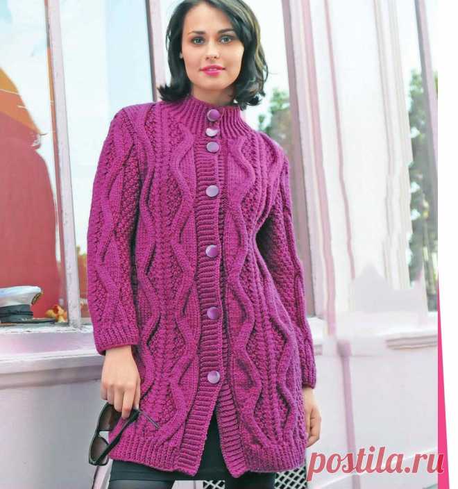 Пальто спицами с крупным рельефным узором - Портал рукоделия и моды Пальто спицами с крупным рельефным узором - Портал рукоделия и моды