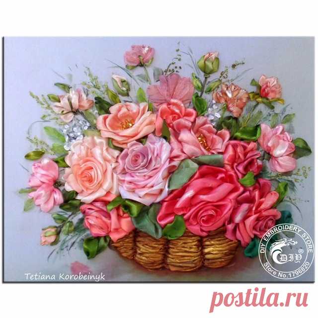 3D DIY Алмаз Картина Вышивка Крестом Наборы Корзина Розы Лента Картина Горный Хрусталь Алмаз Вышивка Цветы Алмаз Мозаика купить на AliExpress