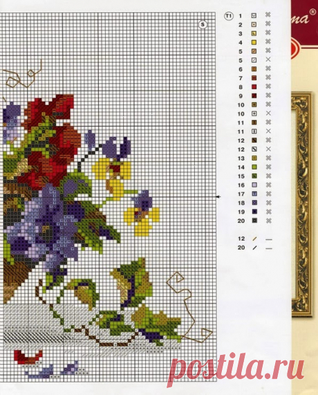 Вышивка Корзинка с цветами. Корзинка с цветами схема. | Домоводство для всей семьи.