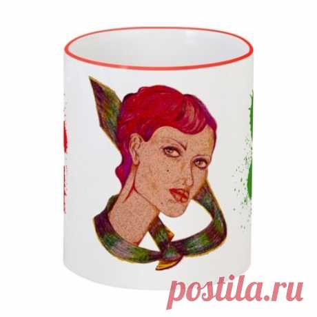 Кружка с цветной ручкой и ободком &quot;Девушка в галстуке.&quot; от Printissimo - Printio