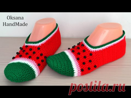 Очень удобные тапочки крючком. Мастер класс и схема. Crochet Slippers