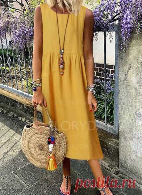 Casual Solid Tunic Round Neckline Shift Dress - Floryday
