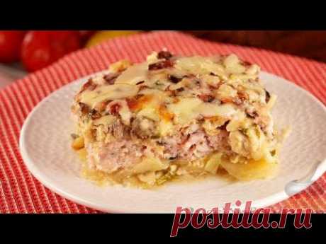 Горячее для большой компании. КАРТОФЕЛЬ, ЗАПЕЧЁННЫЙ С ФАРШЕМ, ГРИБАМИ И СЫРОМ