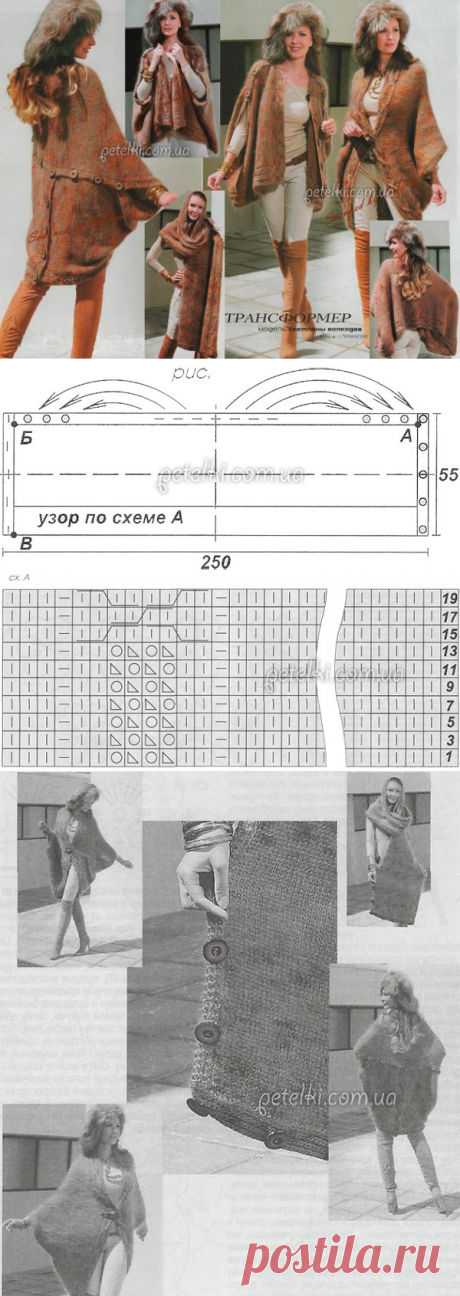 Трансформер спицами. Жакет - жилет - пончо - палантин. Схемы, описание