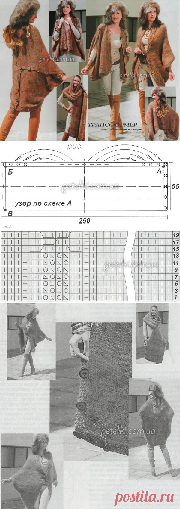 Трансформер спицами. Жакет - жилет - пончо - палантин. Схемы, описание