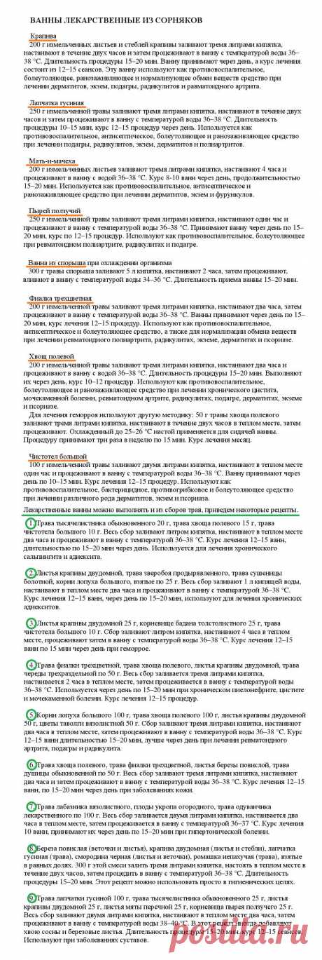 Ванны лекарственные из сорняков.
«Уникальные лечебные свойства сорняков»  Корсун В.Ф., Викторов В.К