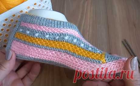 Удобные и теплые🧶 тапочки-следочки. спицами 🤍