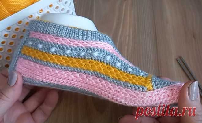 Удобные и теплые🧶 тапочки-следочки. спицами 🤍