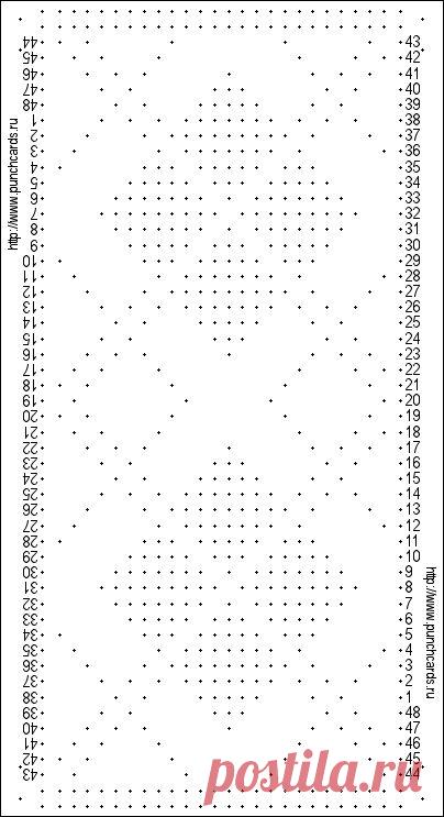 Просмотр рисунка перфокарты с раппортом 24 петли, пересчёт на две фонтуры, печать перфокарты