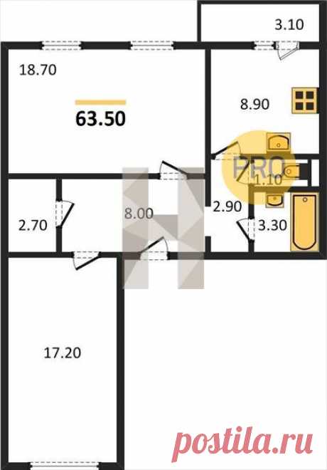 2 ккв. 63,50 м2 в Новая Охта 4 оч. корп. 17 секция 5