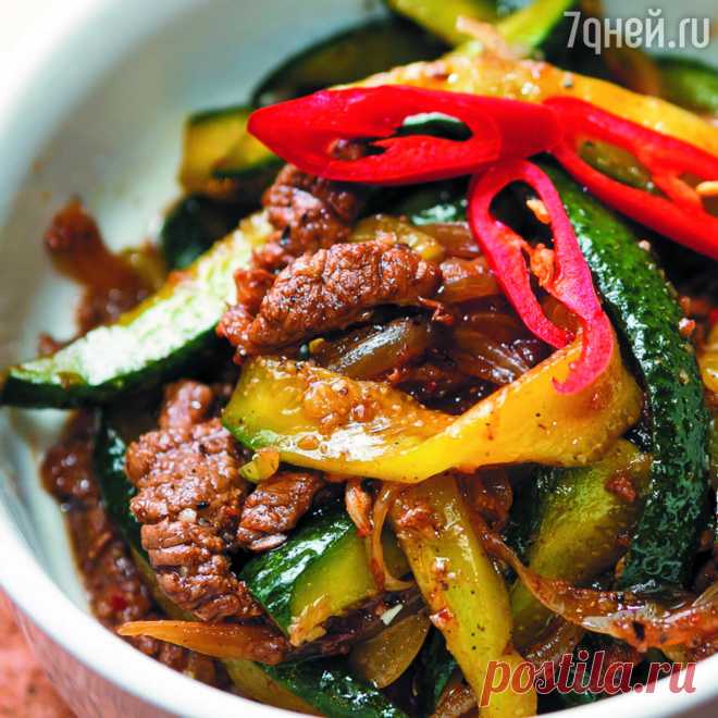 Ве-Ча: восхитительный корейский салат из огурцов с мясом: пошаговый рецепт c фото