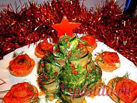 Закуски из красной рыбы. Розы и Елочка.  Decoration of vegetables