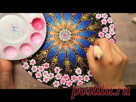 How to Paint Dot Mandalas CHERRY BLOSSOM RECORD | Lydia May Recycling Craft Idea