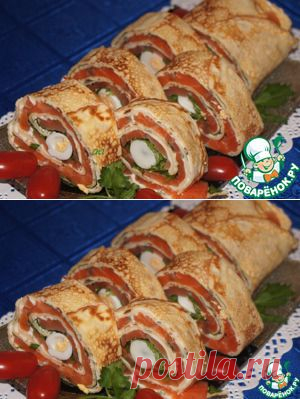 Блинные рулетики с семгой и эстрагоном - кулинарный рецепт