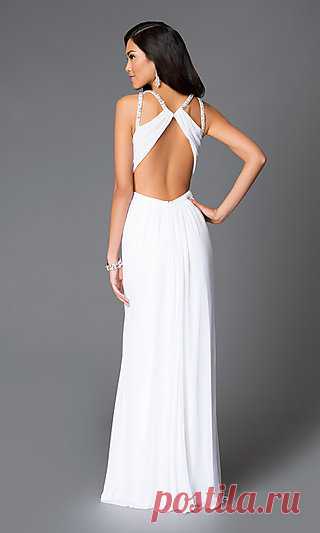 White Abbie Vonn Backless Formal Gown