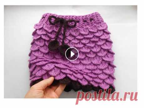 Теплая, #нарядная_юбка Связана в 2 цвета: баклажанный и сиреневый. Узор называется #Чешуйки Резинка выполнена #крючкомссылка на технику вязания; eEca4...