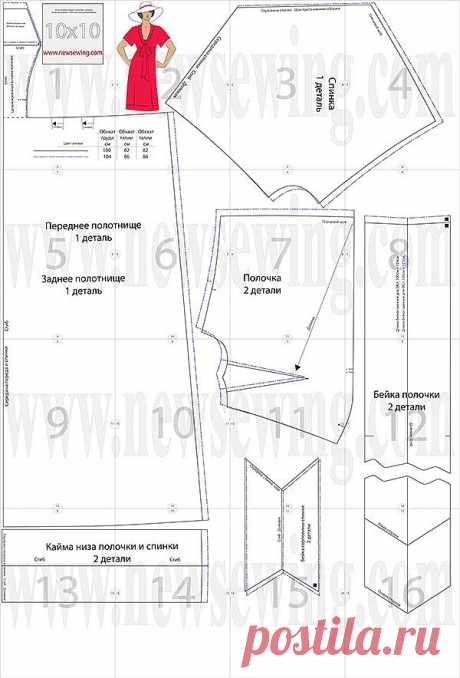 Выкройка платья в стиле ампир на полную фигуру. Обхват груди 100 см и 104 см.
