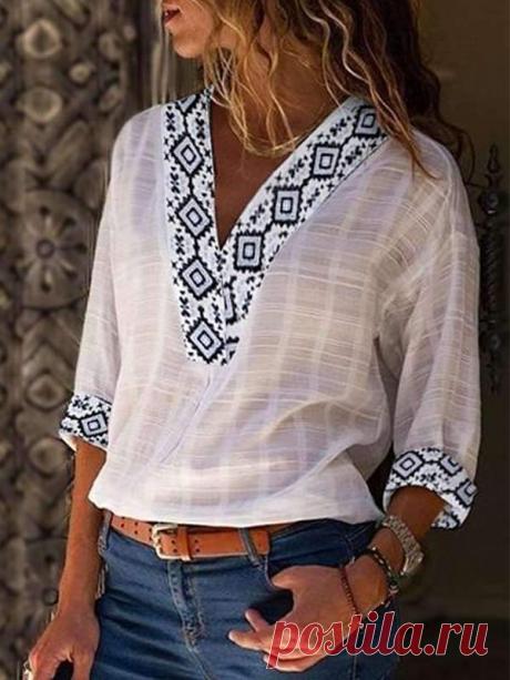 $ 22.59 - Богемные Женские Блузки с V-образным вырезом и Длинным Рукавом - www.clothingi.com