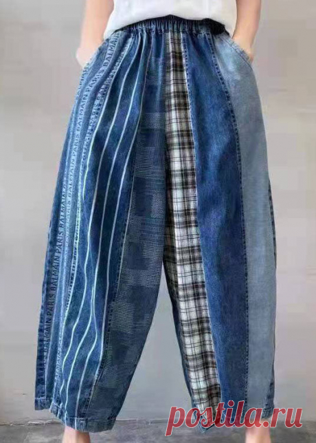 Fine Blue Patchwork fashion denim Pants Spring – SooLinen